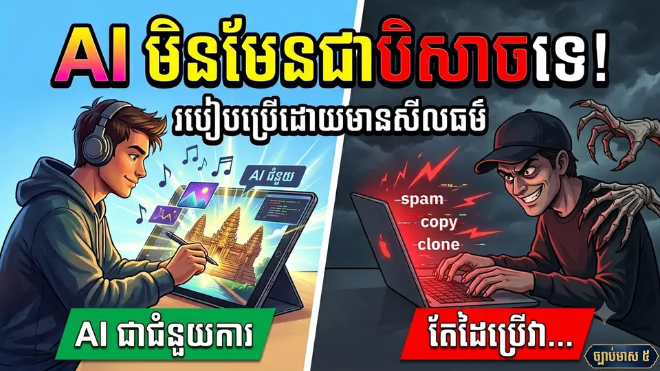 AI មិនមែនបិសាចទេ តែដៃអ្នកប្រើហ្នឹងចង់ក្លាយជាបិសាច! រៀនប្រើ AI បែបមានសីលធម៌ មិនបាត់បង់តម្លៃខ្លួន